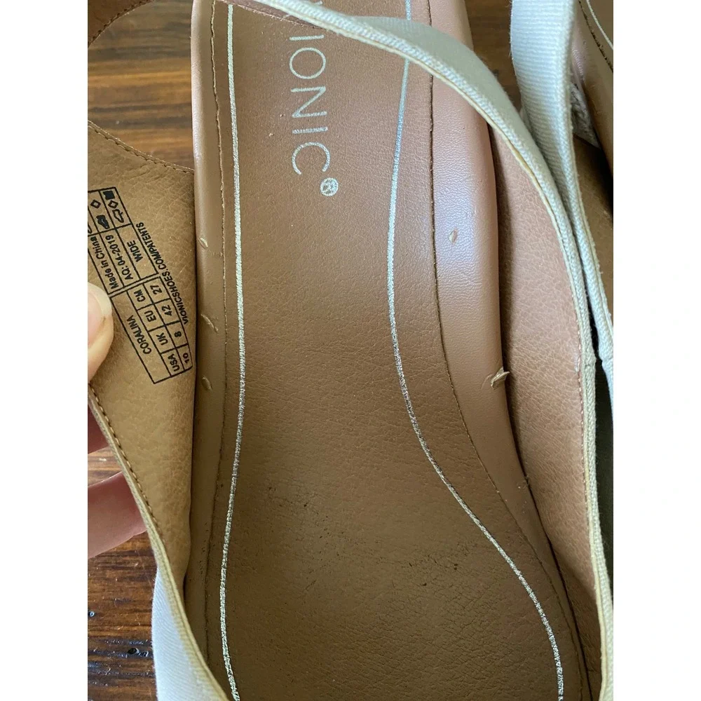 Vionic Coralina Canvas Espadrille Wedge Sandals Cream Tan 10W Wide